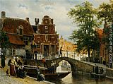Cornelis Springer Canvas Paintings - A View of Franeker with the Zakkend Ragerschuisje